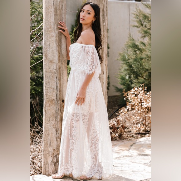 🍦Baltic Born Caroline Lace Off Shoulder Maxi Dress in Off-White/Ivory, S, NWT✨ - Picture 6 of 9